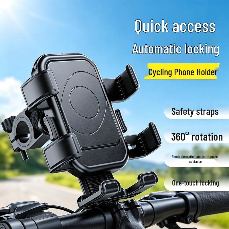 Shockproof Phone Holder for Cycling, Mountain Bikes, Motorcycles & Scooters with Anti-Shake Straps & Fixing Bracket