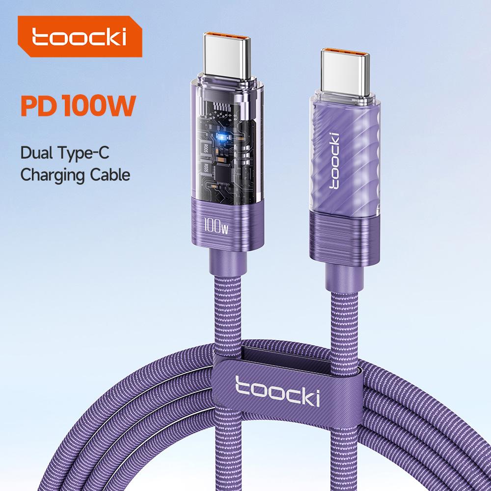 Toocki PD 100W Auto Power Off USB Cable 5A Fast Charging Transparent Type C To Type C Cable For iPhone 15 16 17 Xiaomi Samsung S23