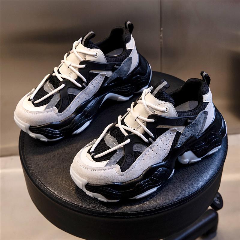 Sneakers Women's Spring 2025 New Casual Running Breathable Leather Women's Shoes Heightened Platform Dad Shoes