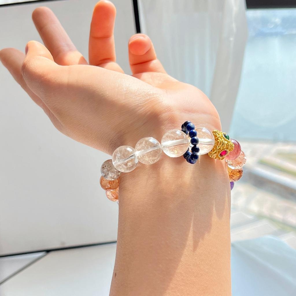 Design Sense Natural Black Gold Super Seven Amethyst White Crystal Lazuli Bracelet Bracelet
