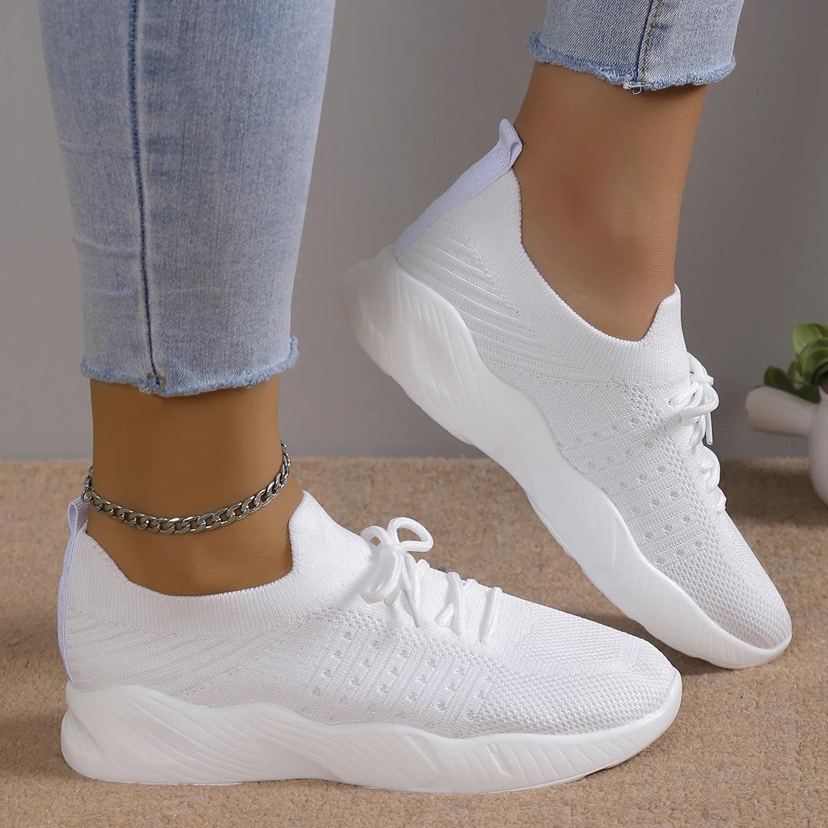 

Knitting Breathable White Sneakers for Women Summer Lightweight Non Slip Walking Shoes Woman Plus Size Slip On Casual Sneakers 36 чорний