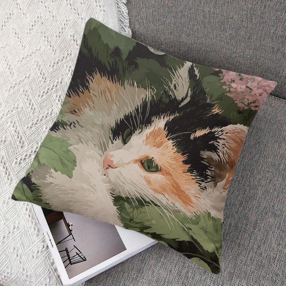 Calico Cat in Garden square Jacquard Pillow Cover for Sofa Office Waist Cushion Cover Home Decorative Pillowcase