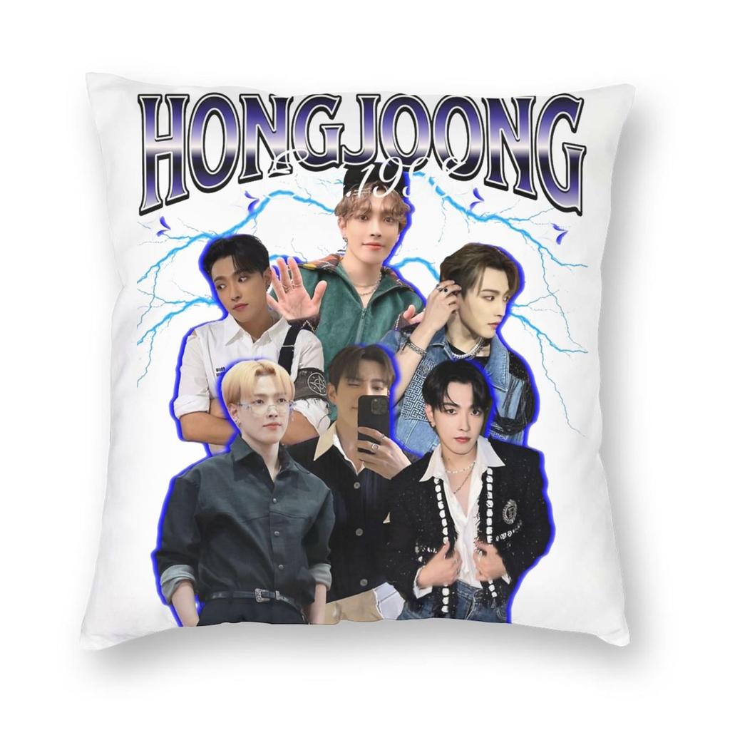 Seonghwa 90s Ateez Kpop Band Pillowcase Printed Polyester Cushion Cover Decoration Pillow Case Cover Home Square 45*45cm