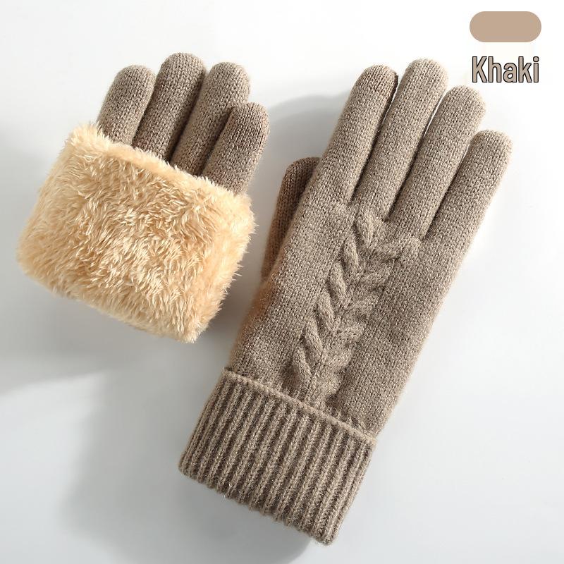 Women's Winter Knitted Touchscreen Gloves - Double-Layer Fleece-Lined, Thick Warm for Outdoor Cycling