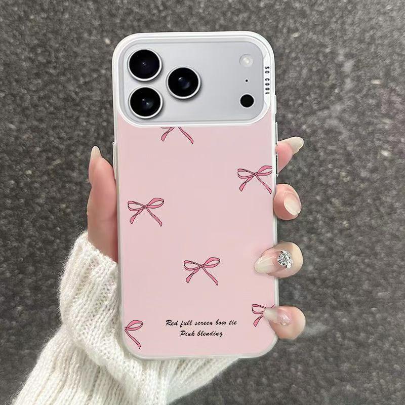 Silver Shell Cross-Border Powder Bow Phone Case for Apple 17/16/15 Pro, 14 Pro Max, 13/12/11/X