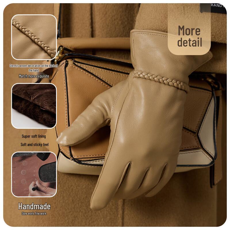 JIUMU Women's Sheepskin Winter Warm Gloves
