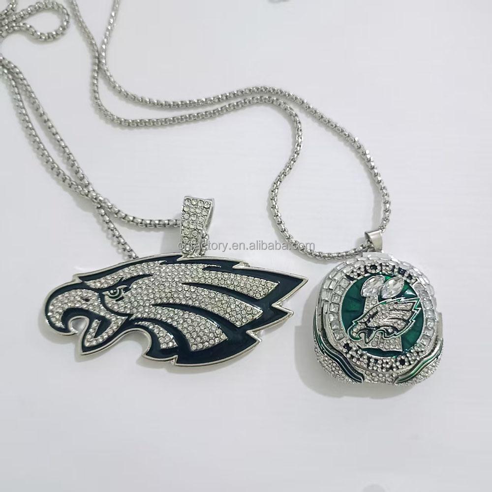 Green Eagles Necklace Silver Pendant With Chain Necklace Football Necklace Jewelry