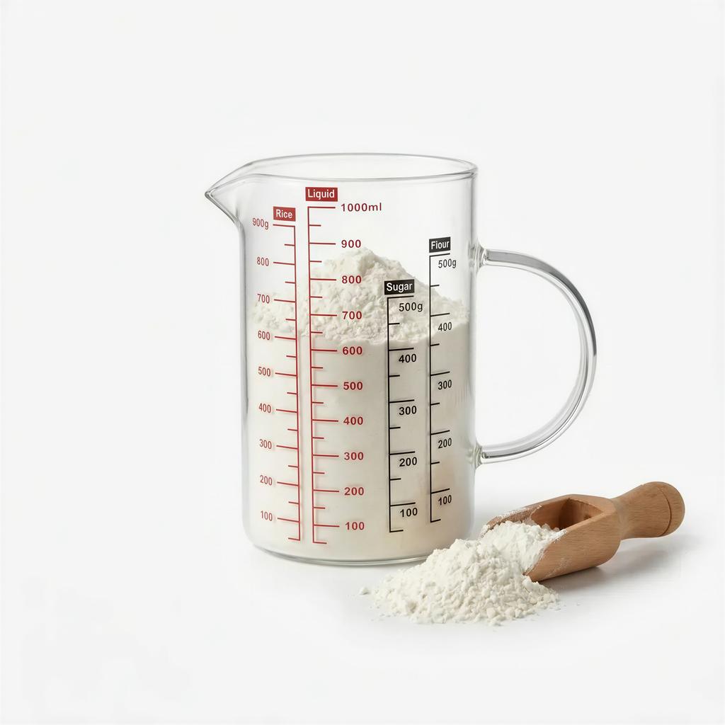 KITCHEN MEASURING JUG 1000ml HEAT-RESISTANT WITH GLASS MEASUREMENT GRADUATION