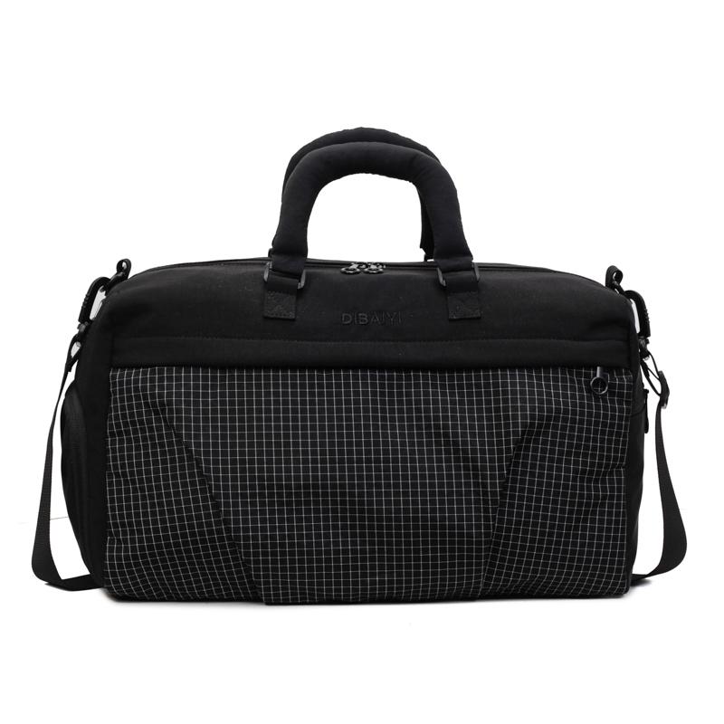 Nylon Duffel Bag with Grid Pattern Design Large Capacity Travel Bag for Men and Women Hand Carry Shoulder Bag for Gym and Short Trip