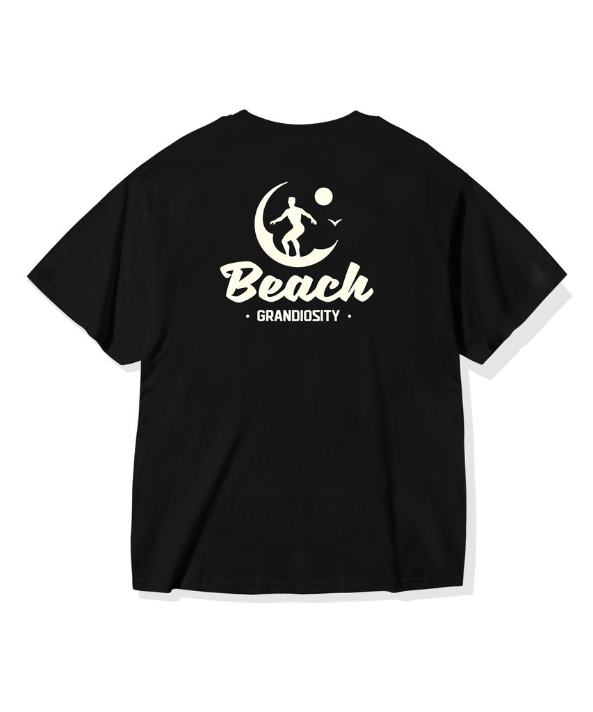 GRANDIOSITY Beach Graphic Oversized Short Sleeve T-Shirt (Black)