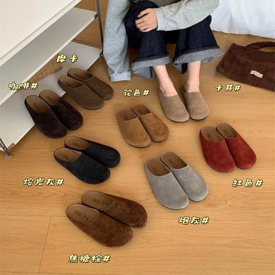 2025 Autumn New Shoes Platform-soled Retro One-pedal Flat-soled Lazy Boken Bag Head Half Slippers Women
