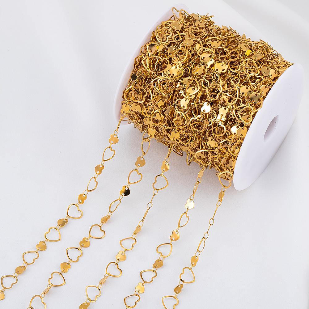 1Meter Stainless Steel Fashion Flat Love Heart Double Hearts Link Chains Necklaces Bracelets Jewelry Making DIY Chain Components