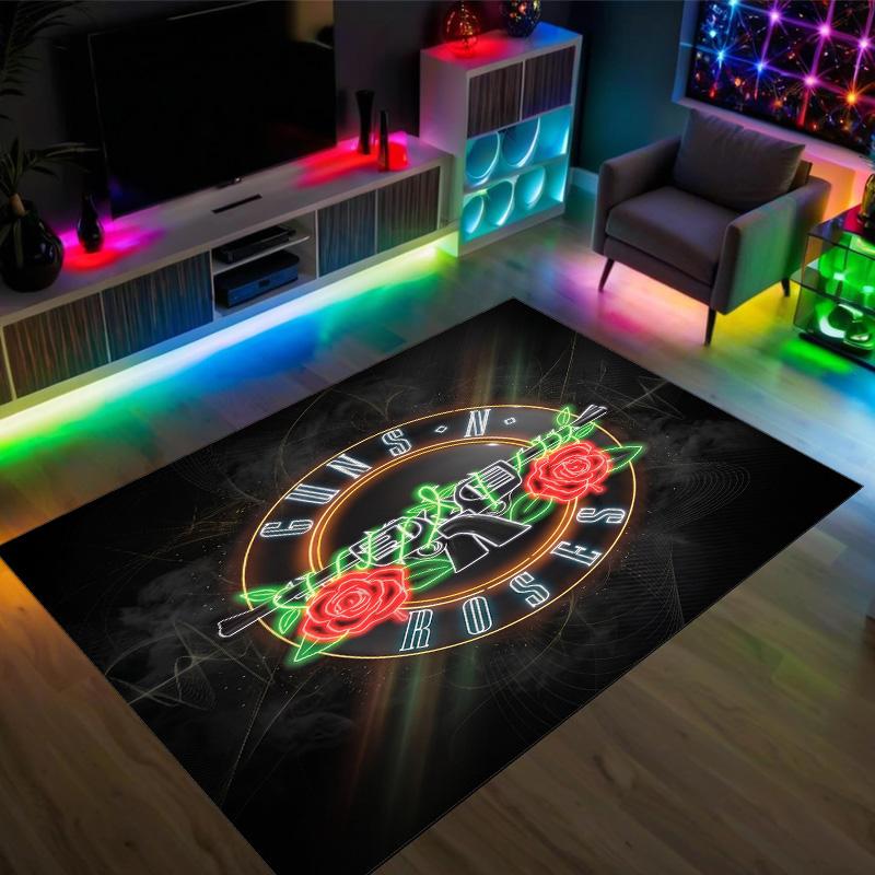 Guns N’ Roses Design Crystal Velvet Carpet Cozy Non?Slip Printed Rug For Bedroom Living Room Entrance
