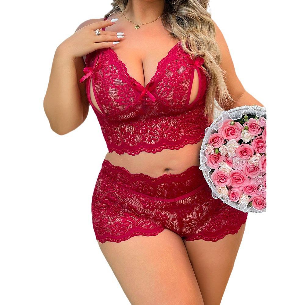 "Plus-Size Lace Lingerie Set: Sexy See-Through Temptation Body Shaper with Thong"