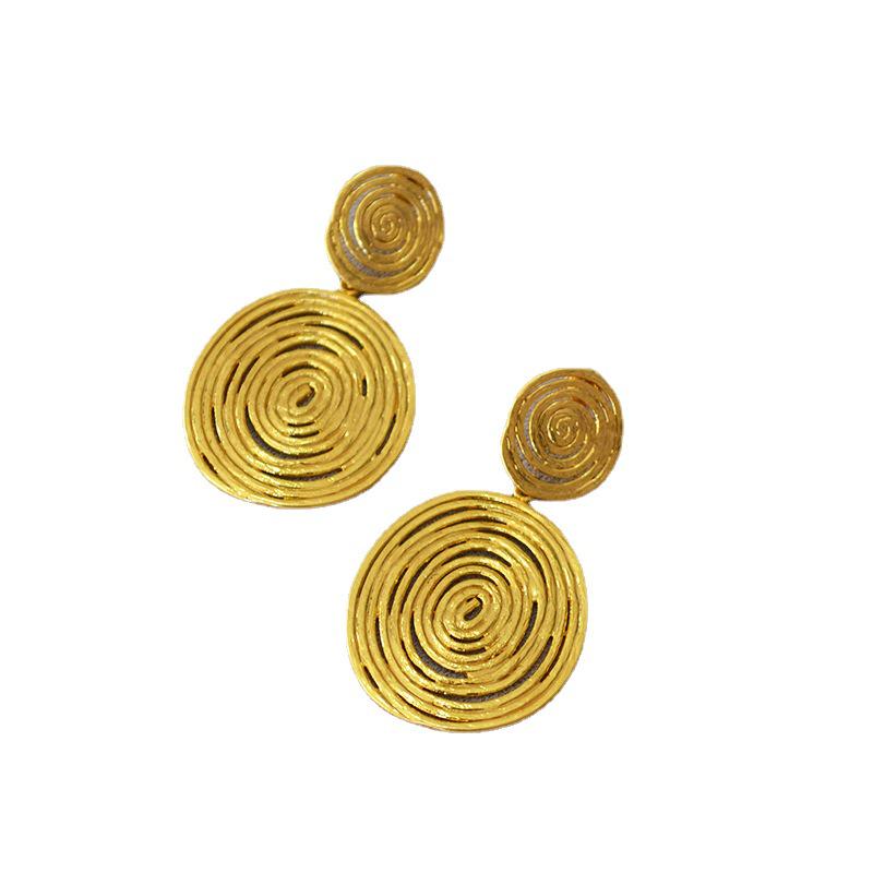 Vintage Gold-Plated Brass Disc Earrings with 925 Silver Needles