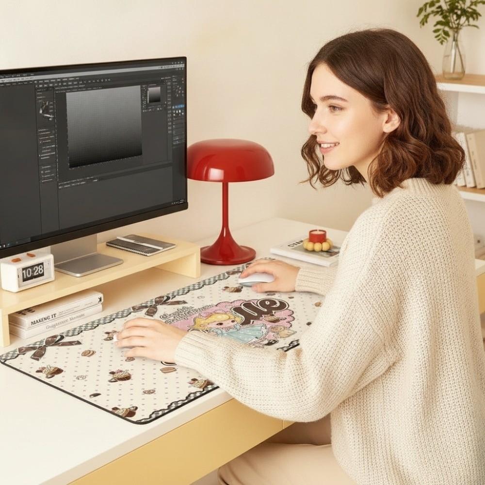 Cute Cartoon Girl Desk Mat Thickened Computer Desk Protector New Keyboard Mice Mat Office