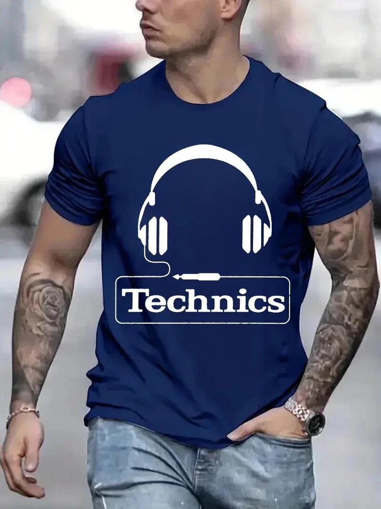 Technics Headphone Print T Shirts Men Harajuku Fashion T Shirt Oversized Summer Short Sleeve Tshirts Trendy Loose DJ Tee Tops