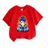 Kids 100% Cotton Crew Neck Short Sleeve T-Shirt, Cool Anime Blue Spiky Hair Gamer Boy Print Casual Soft Tee for Boys Girls Daily Wear