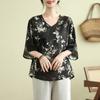 New Chinese Style Chiffon Shirt Printed Plus Size Shirt Summer Retro Loose Short Sleeved Top