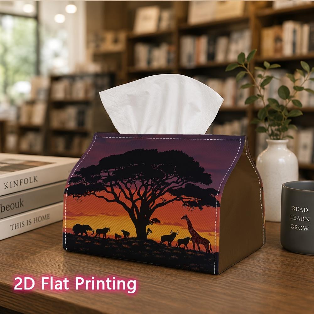 1pc, 2d Flat Printing, Tissue Box Safiri Sunset Scene Pattern of Wild Animals Printed Tissue Box, Suitable for Bathrooms, Living Rooms, Bedrooms, Dres