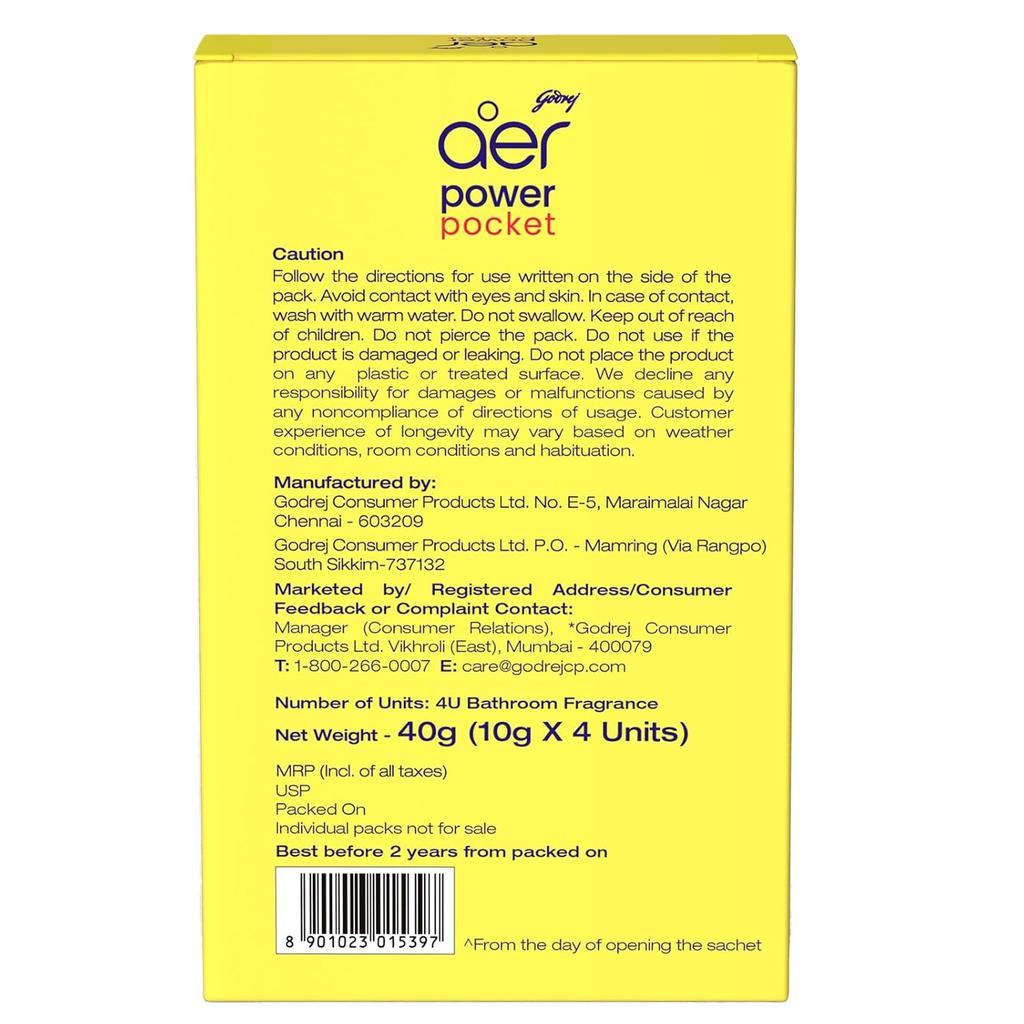 Godrej Aer Power Pocket Bathroom Freshener 10G 4pcs Pack Of 1 Long Lasting Toilet Fragrance