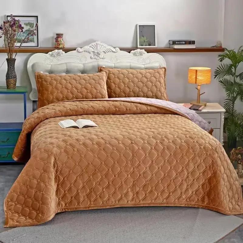 Home Textiles Winter Warm Thick Velvet Bedspread Sheet Bedcover Mattress Cover Bed Sheet Set King Queen Single