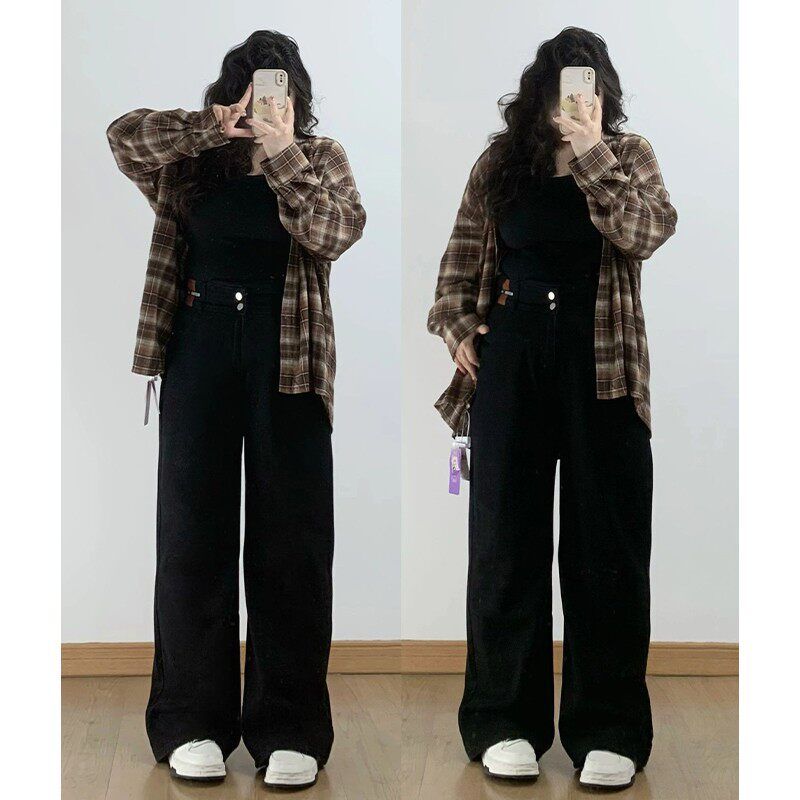 

Plus-Size Women s Black Straight-Leg Jeans, Summer New Style, Slimming Loose Fit, Versatile Women s Pants Black 2XL