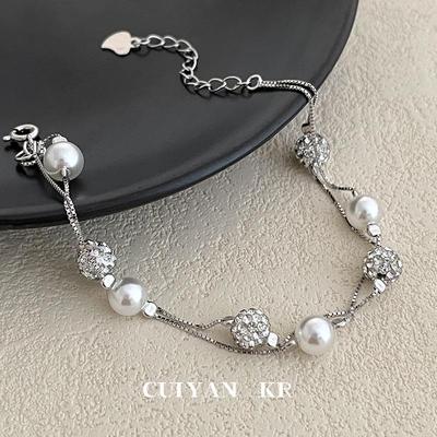 Cuiyan S925 Silber Doppelschicht Sternarmband mit Imitationsperlen - Leichter Luxus Koreanischer Stil für Frauen