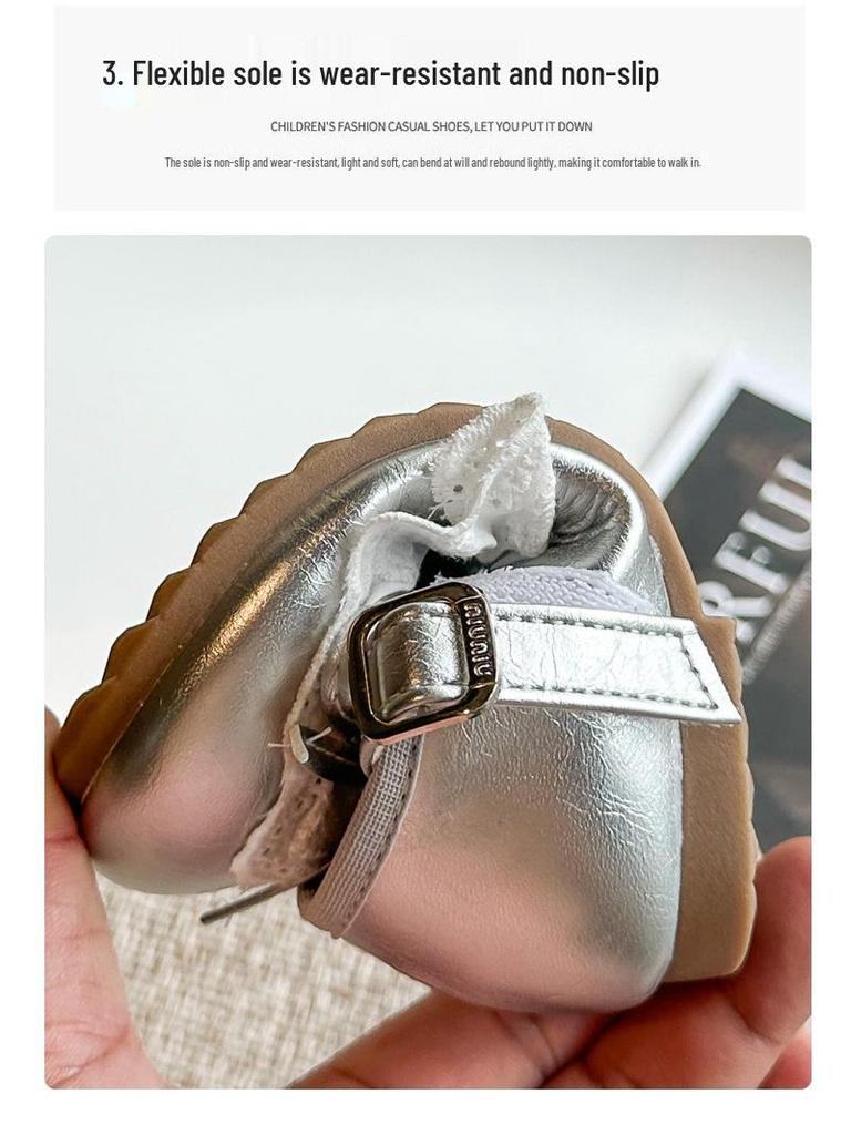 2026 Spring Girls' Bow Princess Soft Sole Leather Loafers