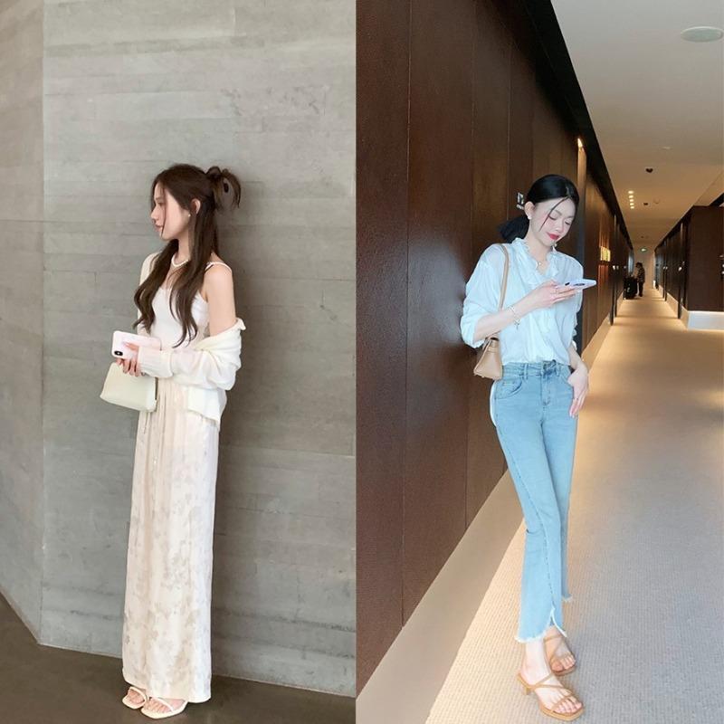 ~ New thin strap square head thin high heel cool slippers female summer