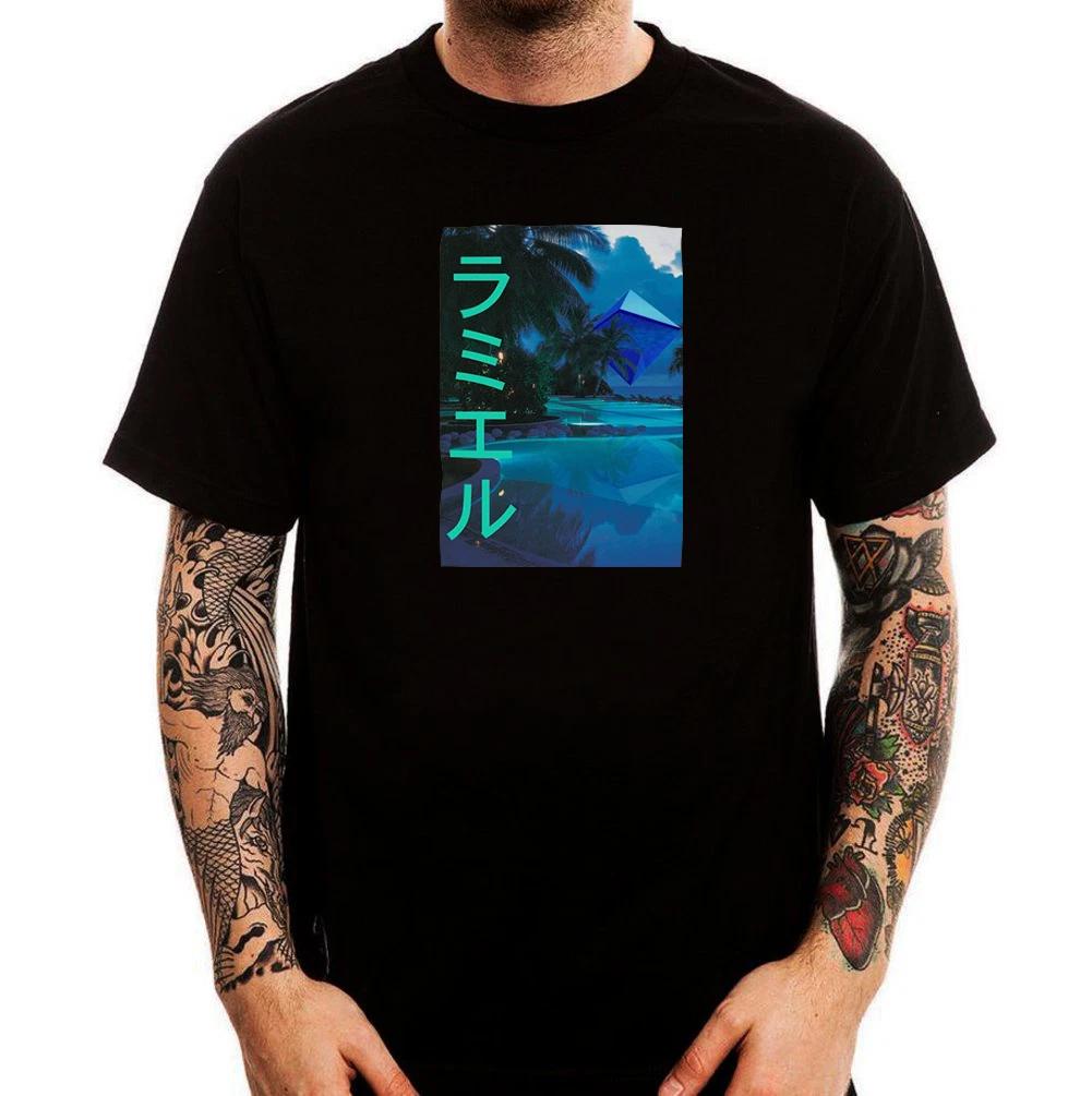 Vaporwave Aesthetic Blue Island Japanese Haze Printed Cotton  T-Shirt 120