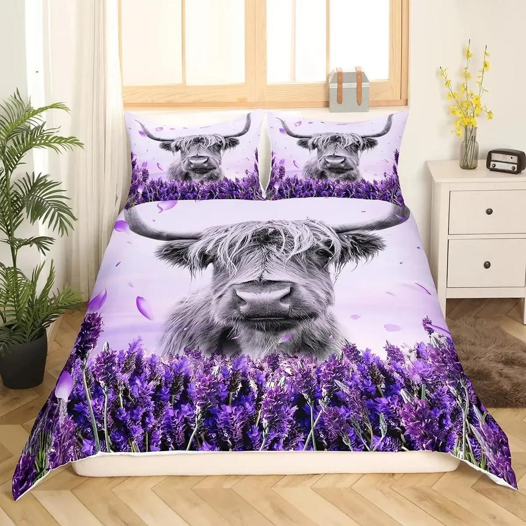 Cow Sunflower Bull Cattle Smoky Mountain Western Comfortable Duvet Cover Pillowcase Bedding Set Children Bedroom Decoration