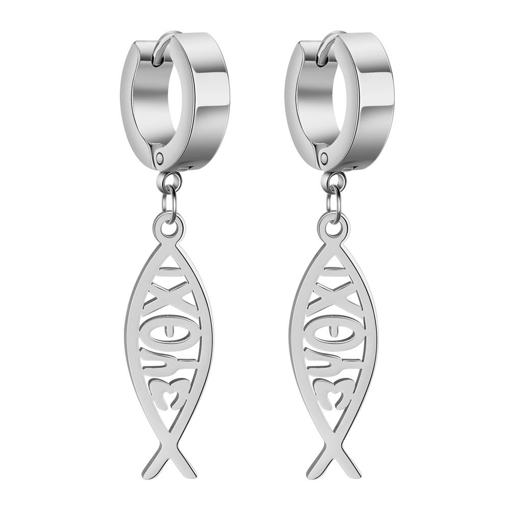 EUEAVAN Stainless Steel Ichthys Jesus Fish Dangle Earrings for Women Men Christian Symbol Hoop Earrings Amulet Religious Jewelry