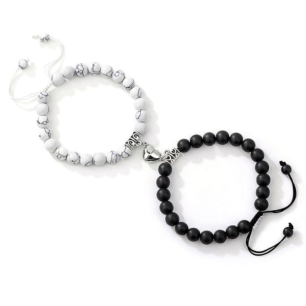 Magnet Couple Bracelets for Woman Men Romantic Heart Matching Lovers Natural Stone Beads Yoga Bracelet Valentine Gift Zircon