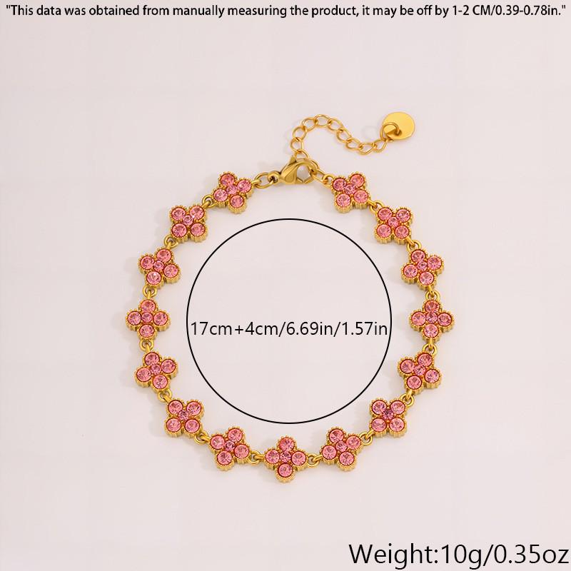 Colorful Diamond Four-Leaf Clover Jewelry Set - Necklace, Bracelet & Earrings for Women