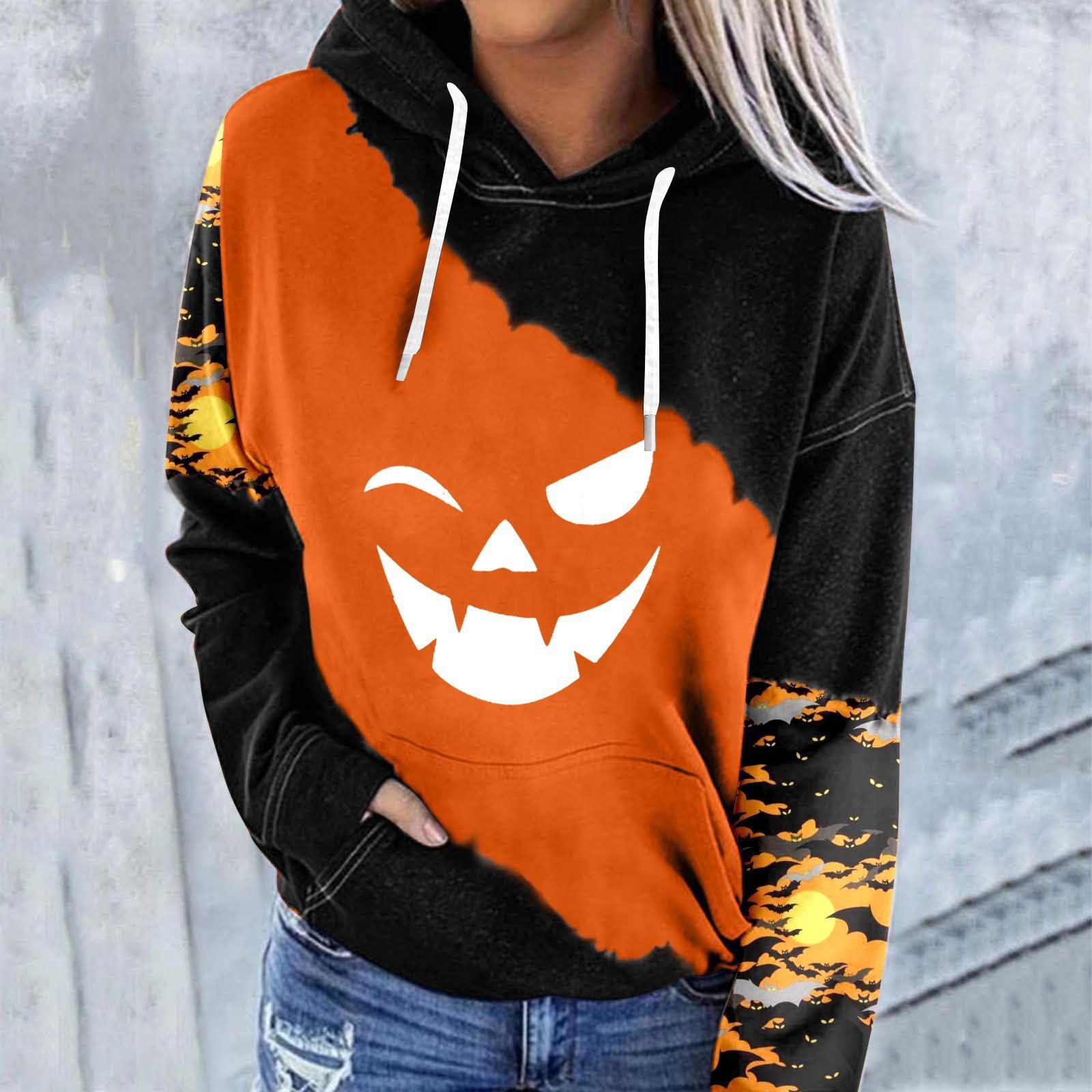 

Женский повседневный модный пуловер с длинным рукавом и принтом Хэллоуина с капюшоном XXL жёлтый