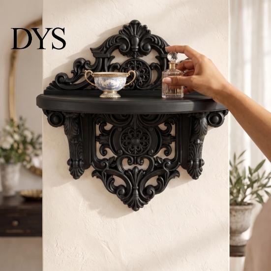 Home Decor Wall Shelf Vintage Floating for Wall, 3D Printed Gothic Carving Display Shelf, Style Mount Black Storage Rack Office Living Room Mounted