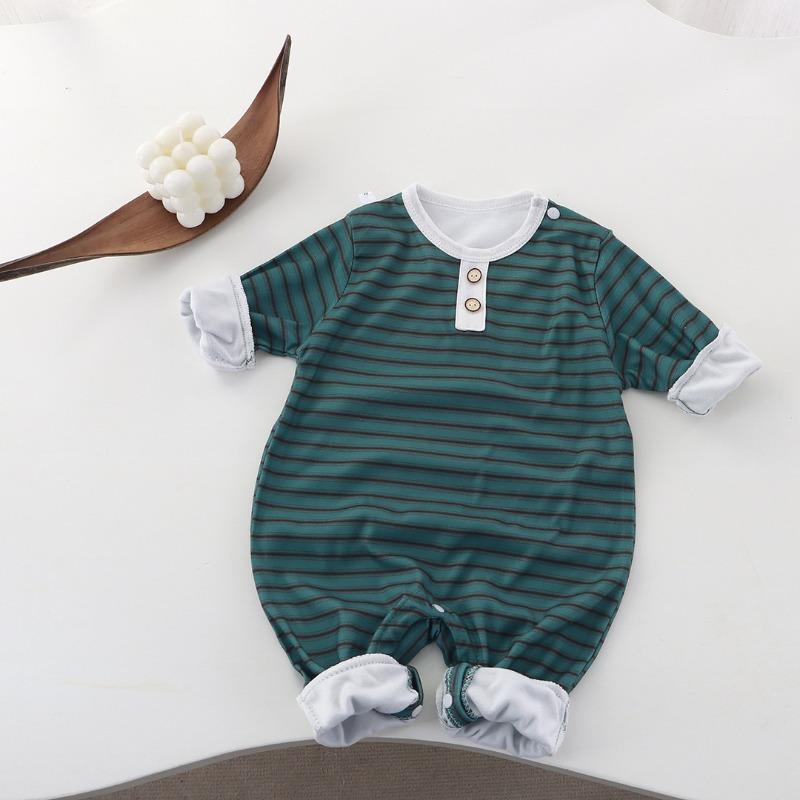 Long Sleeve Striped Round Neck Infant Baby One Piece Romper Crawling Jumpsuit