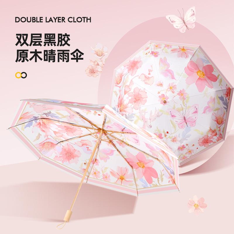 Manual Vinyl Three-fold Sunscreen, UV Protection, Weather and Rain Dual-purpose Folding Double-layer Color Can Straighten Hair