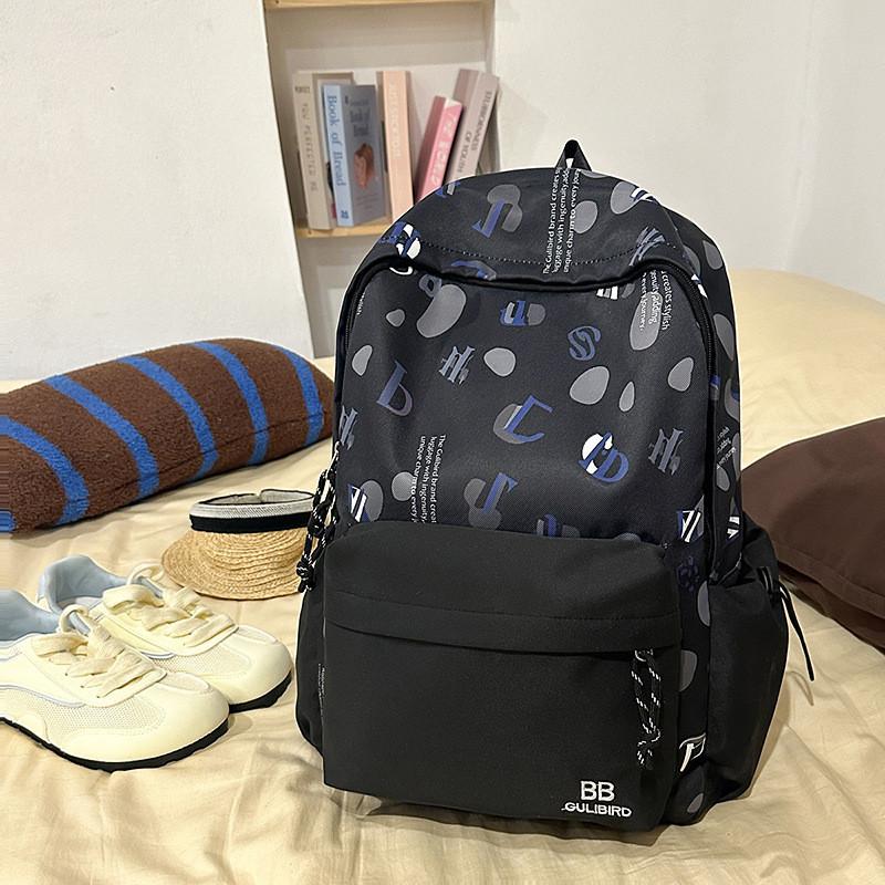 Youthful Nylon Letter Print Backpack For High School Students With Lightweight Design For Daily Use
