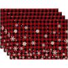 4/6/8Pcs Red and Black Buffalo Plaid Christmas Placemats for Dining Table Seasonal Winter Snowflakes Holiday Rustic Vintage