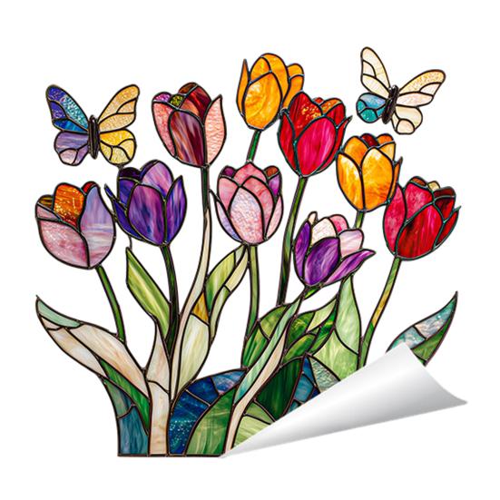 Spring Window Cling Stained Glass Floral Birds Butterflies Decorative Sticker Reusable Static Glass Decal