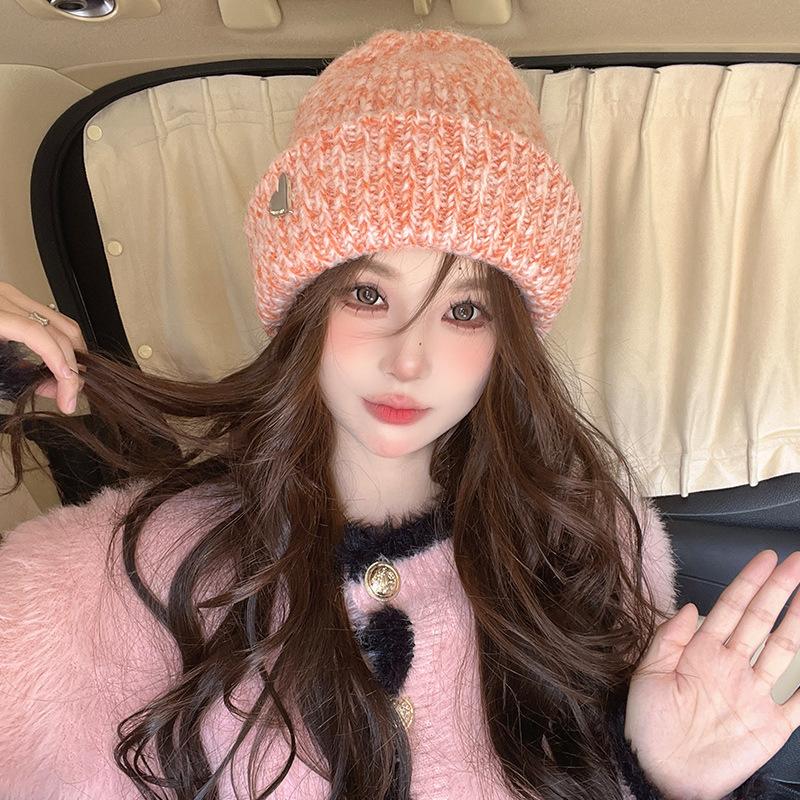 Japanese Love Hat for Women In Autumn and Winter Ear Protection and Warm Wool Hat Showing Face Small Korean Version Versatile Knitted Hat Cold Hat