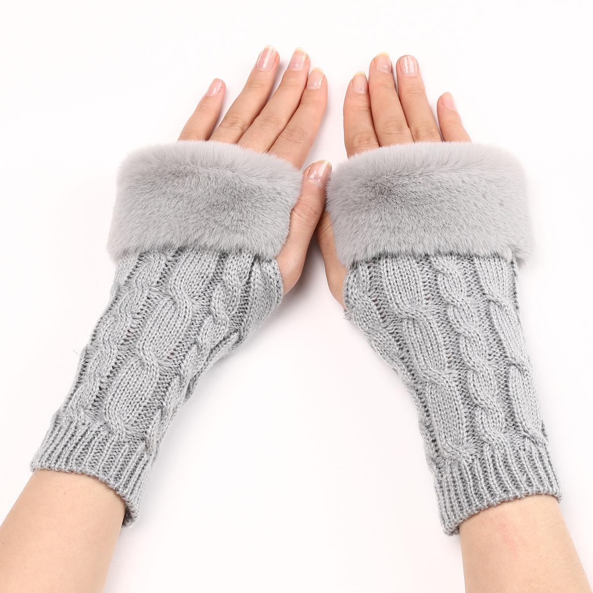 

Twist Turned Short Furry Gloves New Style Women s Autumn and Winter Knitted Arm Covers with Exposed Half Finger Woolen Warm Sleeves One size