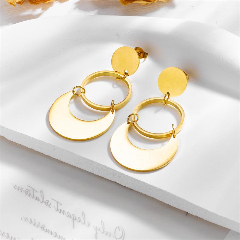 Geometric Hoop Drop Earrings For Women Gold Plated Stainless Steel Fashion Jewelry