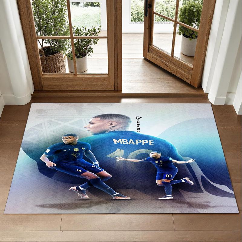 Kylian Mbappe Design Crystal Velvet Rug Soft Decorative Mat for Bedroom Entrance