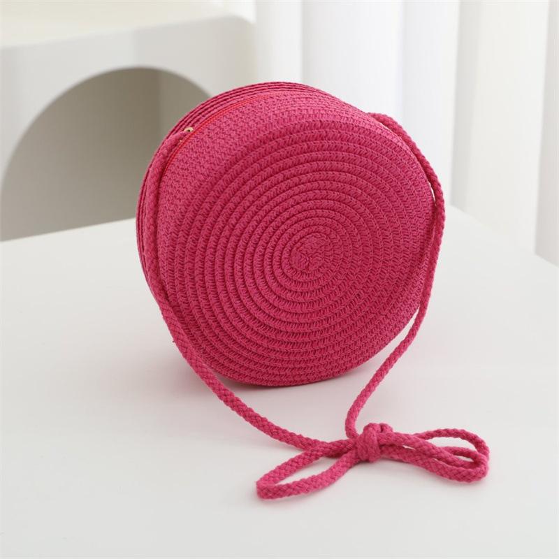 Summer Solid Color Straw Bag Shoulder Messenger Round Bag Children Versatile Outing Beach Bag Light Board DIY Round Weaving