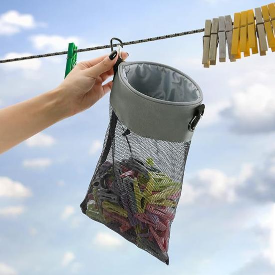 Mesh Clothespin Bag Holder with Drawstring Closure Breathable Moisture Resistance Large-Capacity Clothespin Storage Organizer