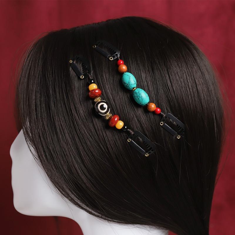 Tibetan Natural Stone Woven Hairpin Retro Personalized Niche Edge Clip Hair Accessories Tibetan Exotic Women's Headdress