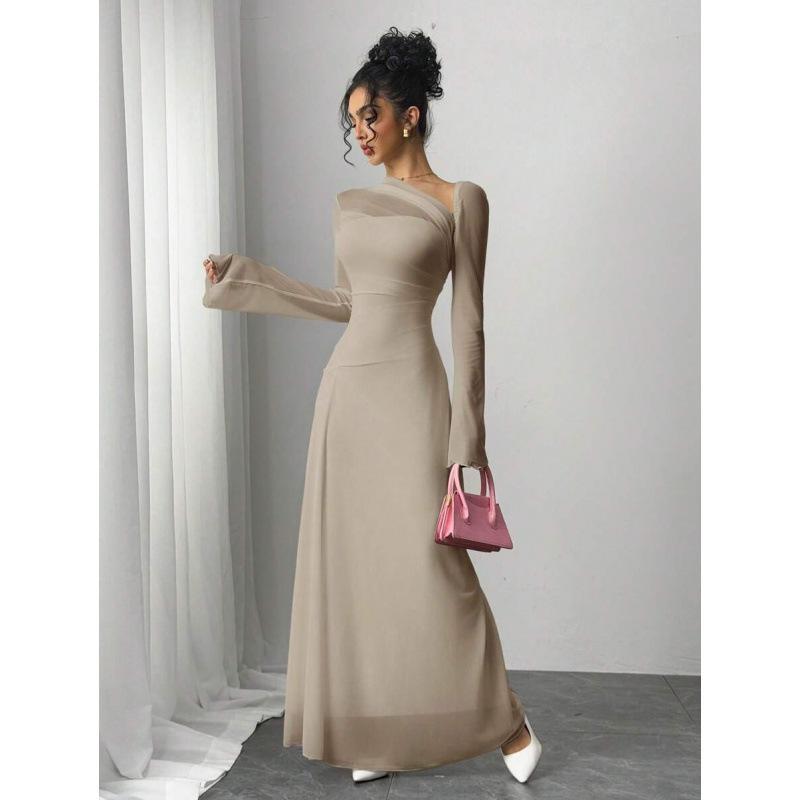 Europe, America 2026 summer new asymmetrical neckline long sleeve elegant fashion temperament dress women